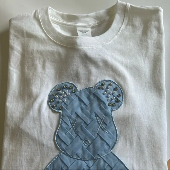 Oversized Blue Teddy Bear Rhinestone White Tee - Picture 3 of 6